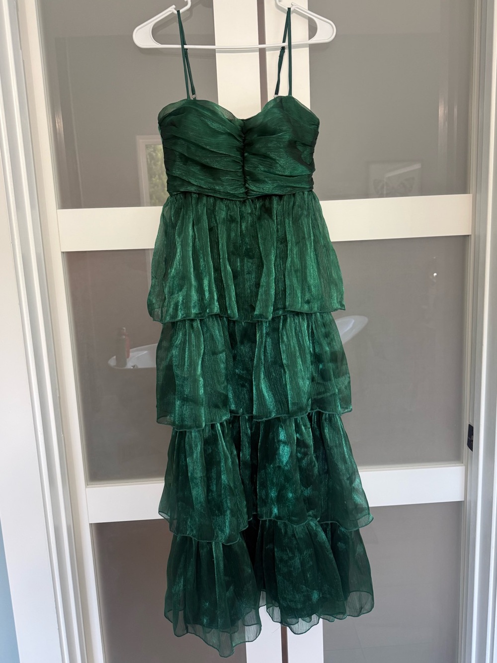Petal & Pup Shimmering Emerald Green Ruffled Dress
